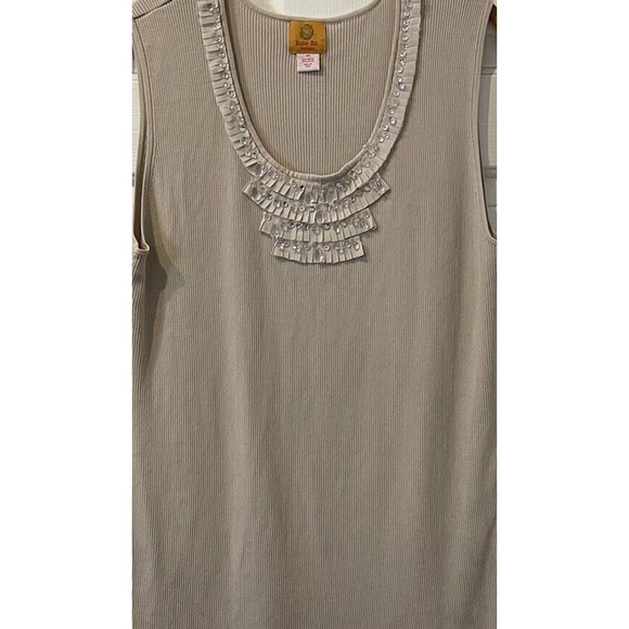 Ruby Rd. Ribbed Tank Top Women Plus 3X Beige Sleeveless Beaded Heavyweight - Picture 2 of 8